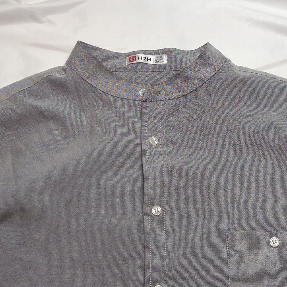 H2H HavetoHave Shirt Men's XL Long Sleeve Button Gray Band Collar Extra Large.